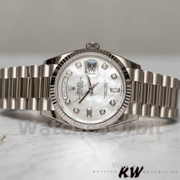 Replica Rolex Day-Date 36mm unisex-128239-Wit goud-Parelmoer wijzerplaat MOP
