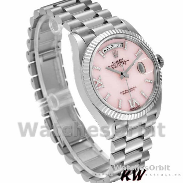 Replica Rolex Day-Date 36mm Unisex-128239-Witgoud-Roze Opaal Wijzerplaat Luxe