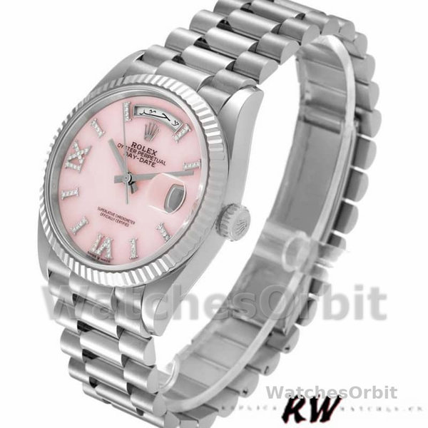 Replica Rolex Day-Date 36mm Unisex-128239-Witgoud-Roze Opaal Wijzerplaat Luxe
