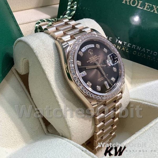 Replica Rolex Day-Date 36mm Unisex-128345RBR-Bruin Ombre Dial-Everose Gold Brown