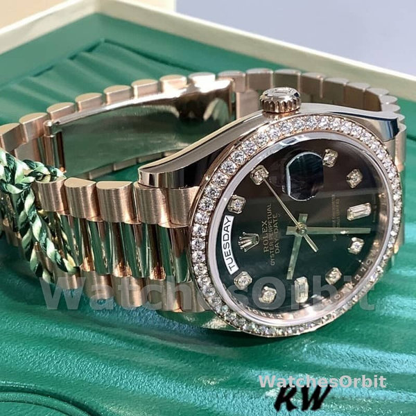 Replica Rolex Day-Date 36mm Unisex-128345RBR-Bruin Ombre Dial-Everose Gold Brown