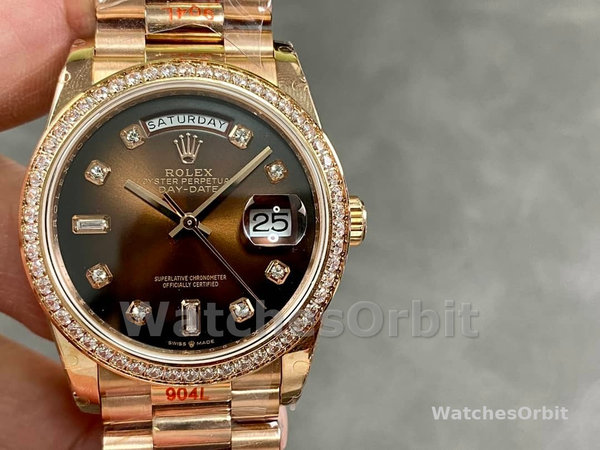 Replica Rolex Day-Date 36mm Unisex-128345RBR-Bruin Ombre Dial-Everose Gold Brown