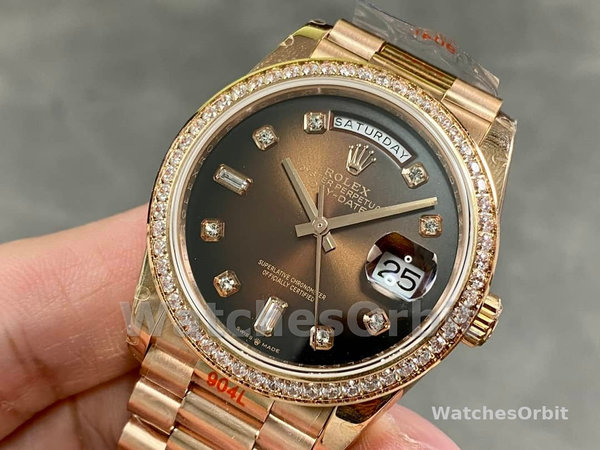 Replica Rolex Day-Date 36mm Unisex-128345RBR-Bruin Ombre Dial-Everose Gold Brown