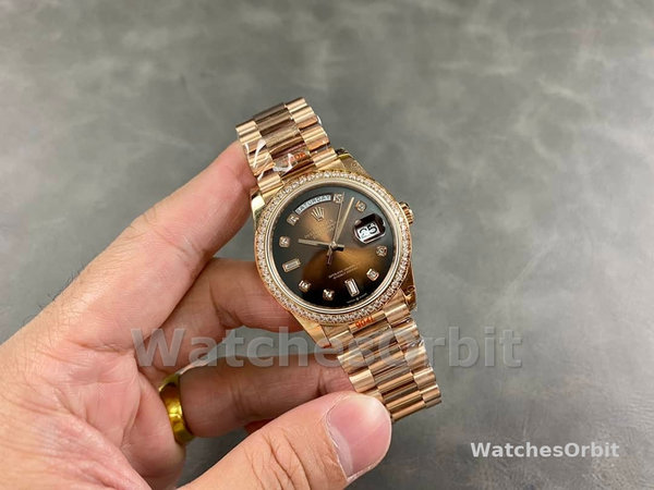 Replica Rolex Day-Date 36mm Unisex-128345RBR-Bruin Ombre Dial-Everose Gold Brown