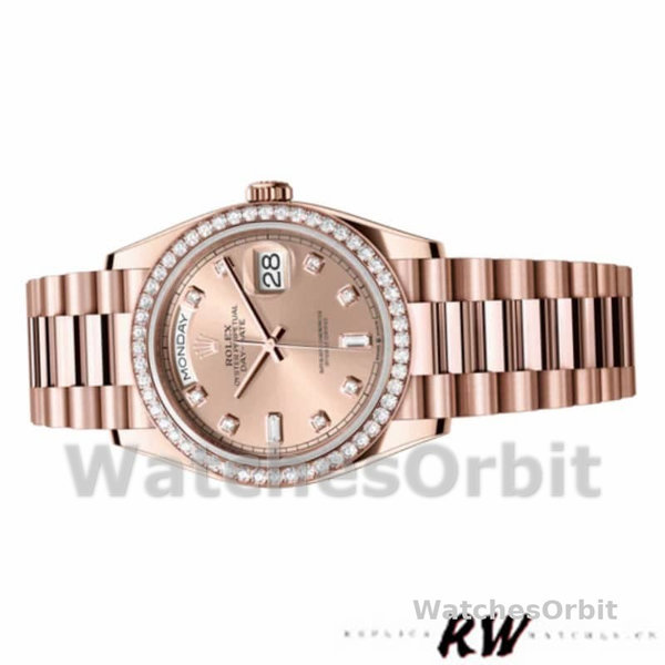 Replica Rolex Day-Date 36mm voor heren-128345RBR-Champagne Rose Dial-Evergoud Champagne Rose