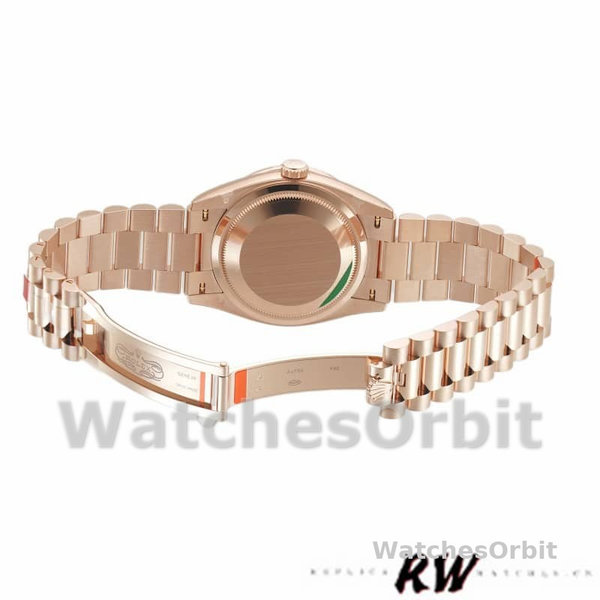 Replica Rolex Day-Date 36mm voor heren-128345RBR-Champagne Rose Dial-Evergoud Champagne Rose