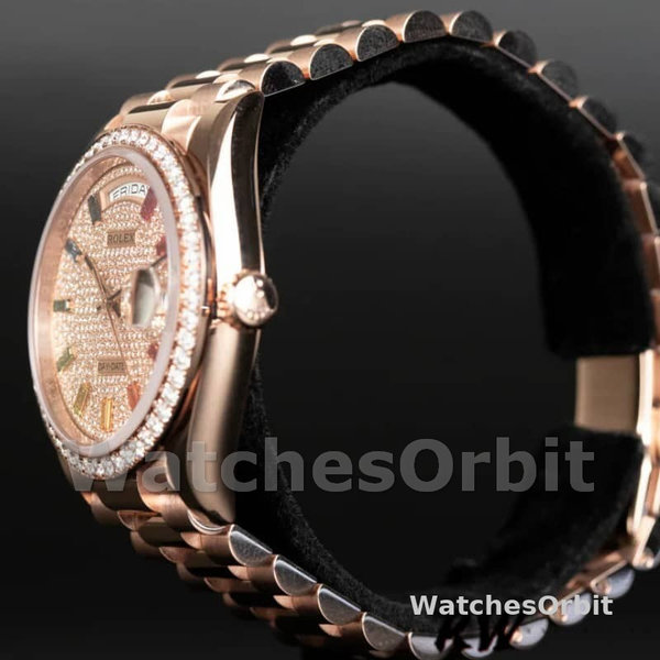 Replique Rolex Day-Date 36mm Unisex-128345RBR-Diamond Paved Dial-Everose Gold Diamond Paved
