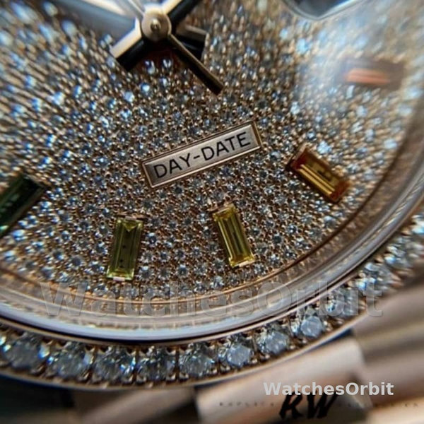 Replique Rolex Day-Date 36mm Unisex-128345RBR-Diamond Paved Dial-Everose Gold Diamond Paved