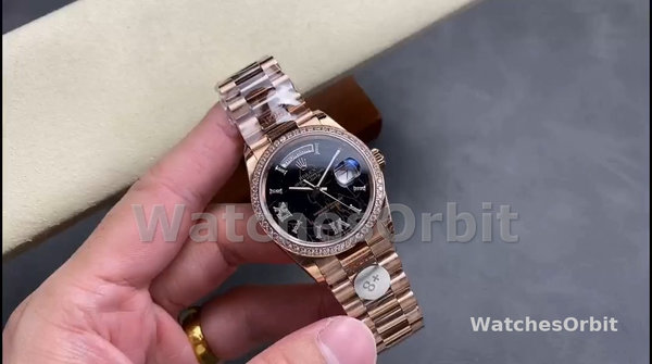 Replica Rolex Day-Date 36mm Unisex-128345RBR-Eisenkiesel Dial-Everose Gold Eisenkiesel