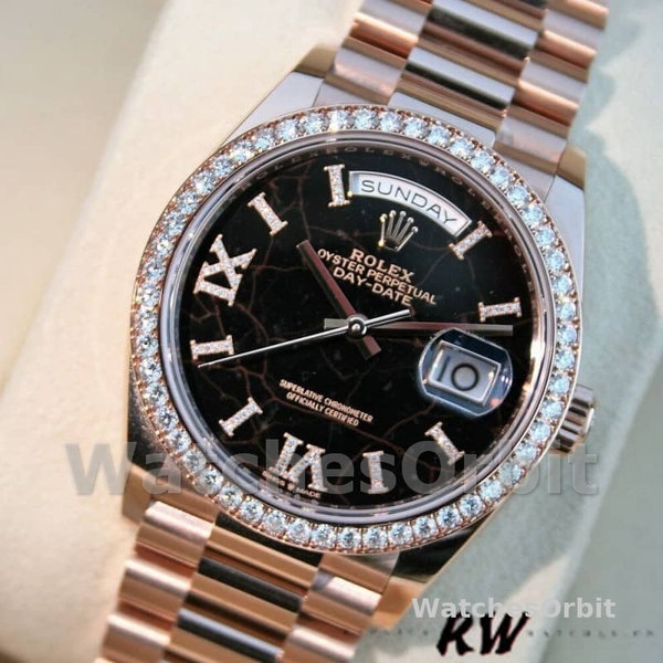 Replica Rolex Day-Date 36mm Unisex-128345RBR-Eisenkiesel Dial-Everose Gold Eisenkiesel