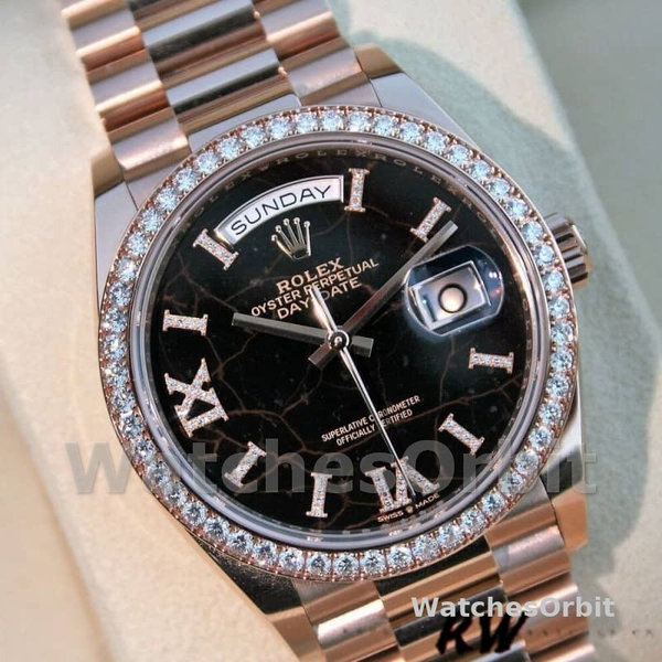 Replica Rolex Day-Date 36mm Unisex-128345RBR-Eisenkiesel Dial-Everose Gold Eisenkiesel