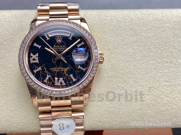 Replica Rolex Day-Date 36mm Unisex-128345RBR-Eisenkiesel Dial-Everose Gold Eisenkiesel