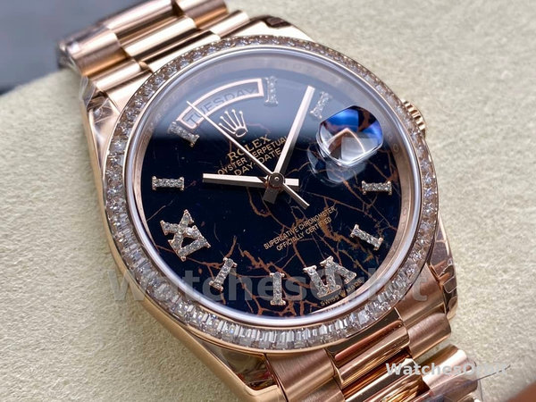 Replica Rolex Day-Date 36mm Unisex-128345RBR-Eisenkiesel Dial-Everose Gold Eisenkiesel