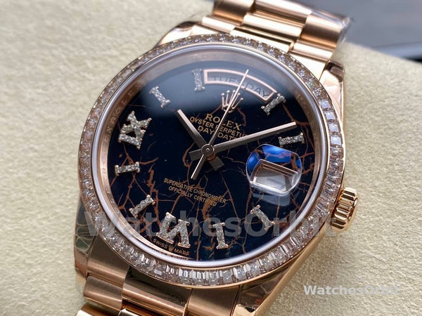 Replica Rolex Day-Date 36mm Unisex-128345RBR-Eisenkiesel Dial-Everose Gold Eisenkiesel