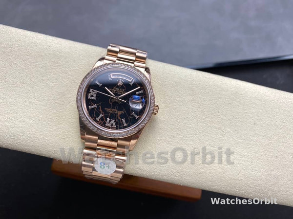 Replica Rolex Day-Date 36mm Unisex-128345RBR-Eisenkiesel Dial-Everose Gold Eisenkiesel