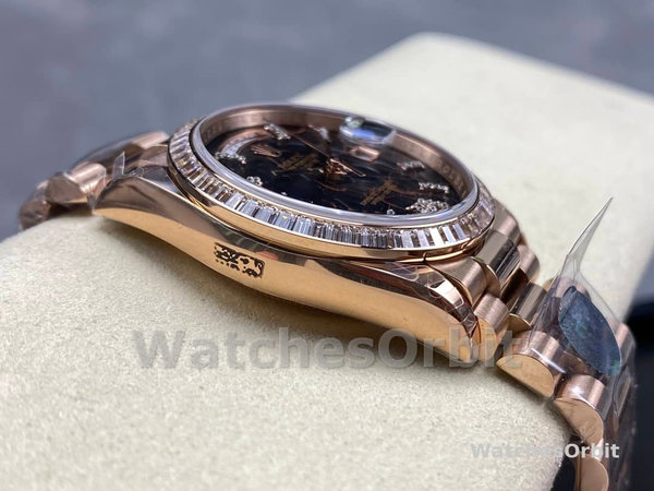 Replica Rolex Day-Date 36mm Unisex-128345RBR-Eisenkiesel Dial-Everose Gold Eisenkiesel
