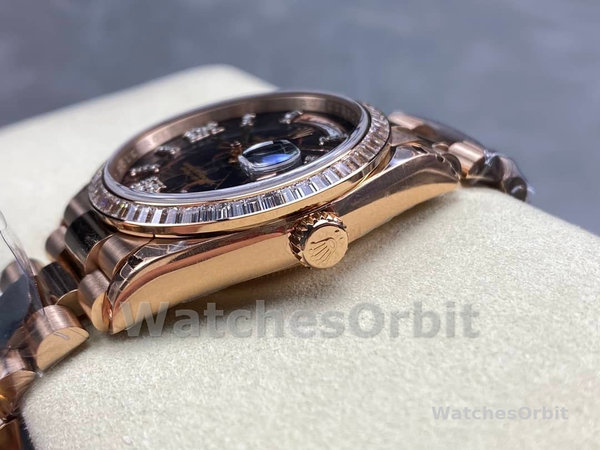 Replica Rolex Day-Date 36mm Unisex-128345RBR-Eisenkiesel Dial-Everose Gold Eisenkiesel