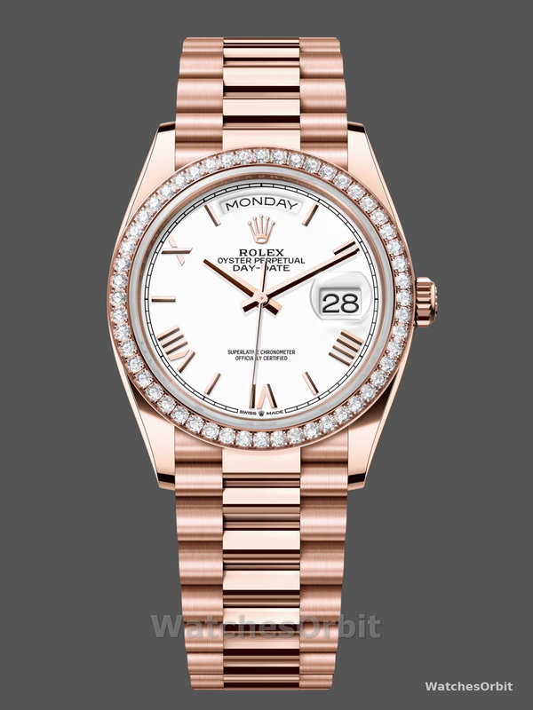 Rolex Day-Date 128345RBR White Dial Everose Gold 36MM Unisex Replica Watch