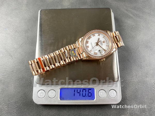 Replica Rolex Day-Date 36mm unisex-128345RBR-Witte wijzerplaat-Evergoud wit