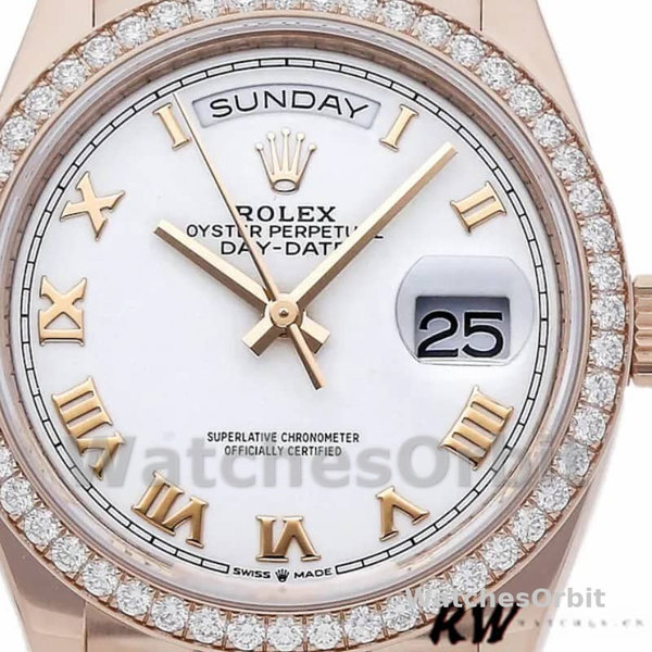 Replica Rolex Day-Date 36mm unisex-128345RBR-Witte wijzerplaat-Evergoud wit