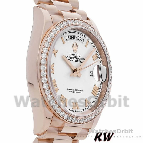 Replica Rolex Day-Date 36mm unisex-128345RBR-Witte wijzerplaat-Evergoud wit