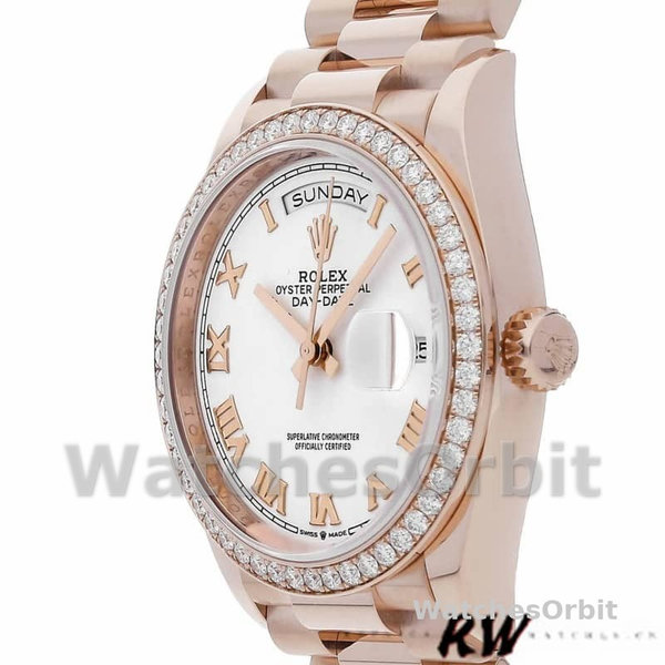 Replica Rolex Day-Date 36mm unisex-128345RBR-Witte wijzerplaat-Evergoud wit