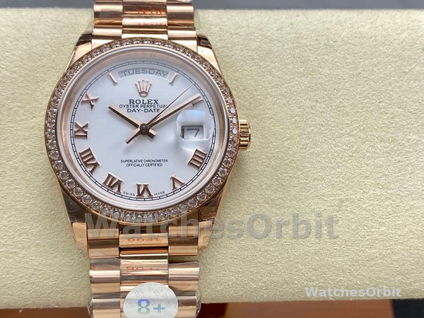 Replica Rolex Day-Date 36mm unisex-128345RBR-Witte wijzerplaat-Evergoud wit