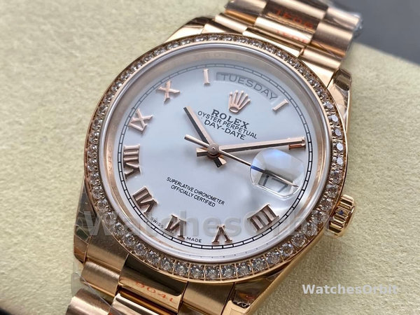 Replica Rolex Day-Date 36mm unisex-128345RBR-Witte wijzerplaat-Evergoud wit