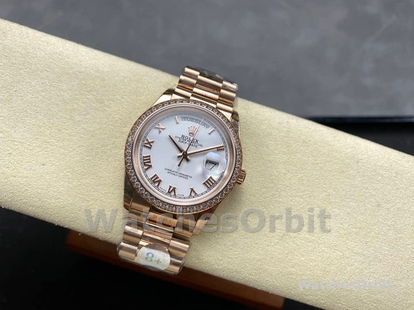 Replica Rolex Day-Date 36mm unisex-128345RBR-Witte wijzerplaat-Evergoud wit