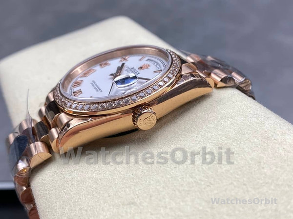 Replica Rolex Day-Date 36mm unisex-128345RBR-Witte wijzerplaat-Evergoud wit