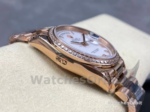 Replica Rolex Day-Date 36mm unisex-128345RBR-Witte wijzerplaat-Evergoud wit