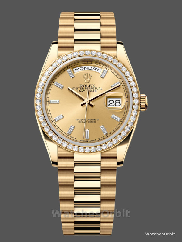 Rolex Day-Date 128348RBR Champagne Index Dial Yellow Gold 36MM Unisex Replica Watch
