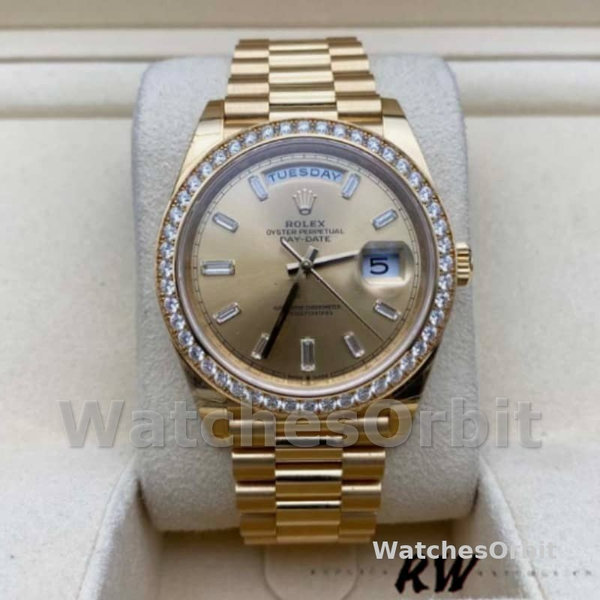 Replica Rolex Day-Date 36mm Unisex-128348RBR-Champagne Index Dial-Geel Goud