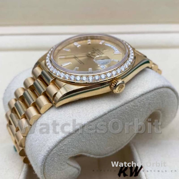 Replica Rolex Day-Date 36mm Unisex-128348RBR-Champagne Index Dial-Geel Goud