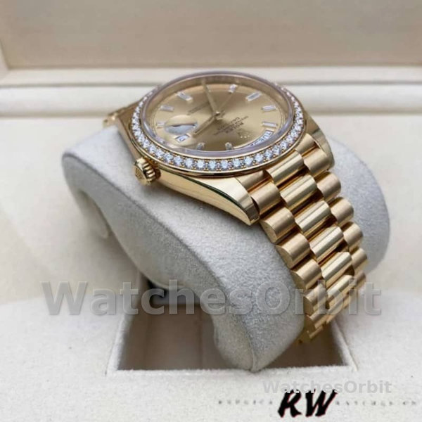 Replica Rolex Day-Date 36mm Unisex-128348RBR-Champagne Index Dial-Geel Goud
