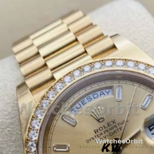 Replica Rolex Day-Date 36mm Unisex-128348RBR-Champagne Index Dial-Geel Goud