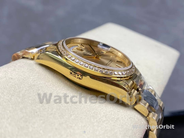 Replica Rolex Day-Date 36mm Unisex-128348RBR-Champagne Index Dial-Geel Goud