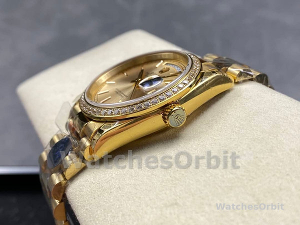 Replica Rolex Day-Date 36mm Unisex-128348RBR-Champagne Index Dial-Geel Goud