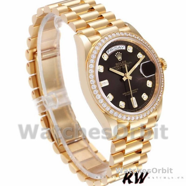 Replica Rolex Day-Date 36mm voor heren-128348RBR-Donkergrijze wijzerplaat-Geelgoud