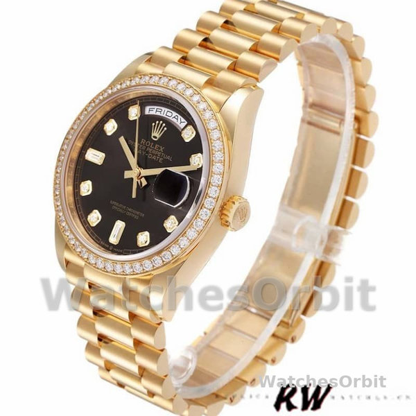 Replica Rolex Day-Date 36mm voor heren-128348RBR-Donkergrijze wijzerplaat-Geelgoud