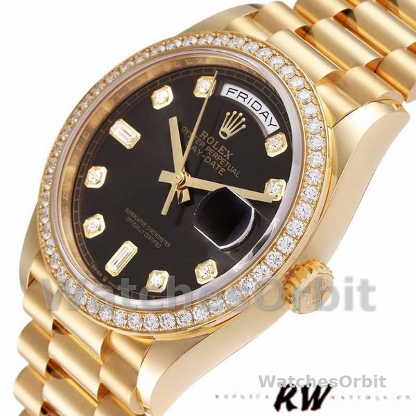 Replica Rolex Day-Date 36mm voor heren-128348RBR-Donkergrijze wijzerplaat-Geelgoud