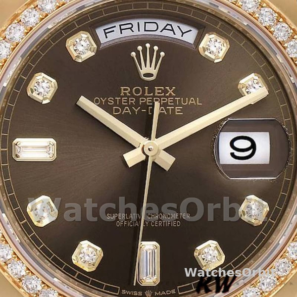 Replica Rolex Day-Date 36mm voor heren-128348RBR-Donkergrijze wijzerplaat-Geelgoud