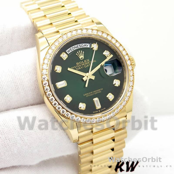 Replica Rolex Day-Date 36mm Unisex-128348RBR-Green Ombre Diamond Dial-Geel Gold Green Ombre