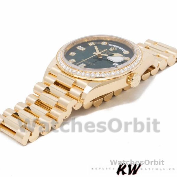 Replica Rolex Day-Date 36mm Unisex-128348RBR-Green Ombre Diamond Dial-Geel Gold Green Ombre