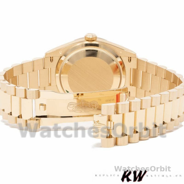 Replica Rolex Day-Date 36mm Unisex-128348RBR-Green Ombre Diamond Dial-Geel Gold Green Ombre