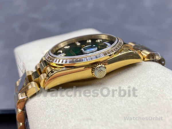 Replica Rolex Day-Date 36mm Unisex-128348RBR-Green Ombre Diamond Dial-Geel Gold Green Ombre