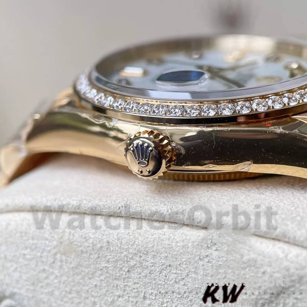 Replica Rolex Day-Date 36mm Unisex-128348RBR-MOP Wijzerplaat-Geel Goud MOP