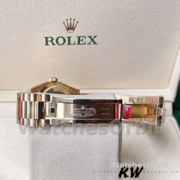 Replica Rolex Day-Date 36mm Unisex-128348RBR-MOP Wijzerplaat-Geel Goud MOP