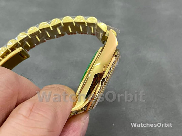 Replica Rolex Day-Date 36mm Unisex-128348RBR-Turquoise Diamond Dial-Geel Goud Turquoise