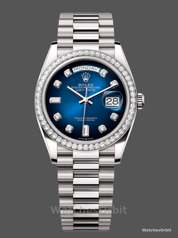 Rolex Day-Date 128349RBR 0010 Blue Ombre Dial Diamond Bezel 36MM Unisex Replica Watch